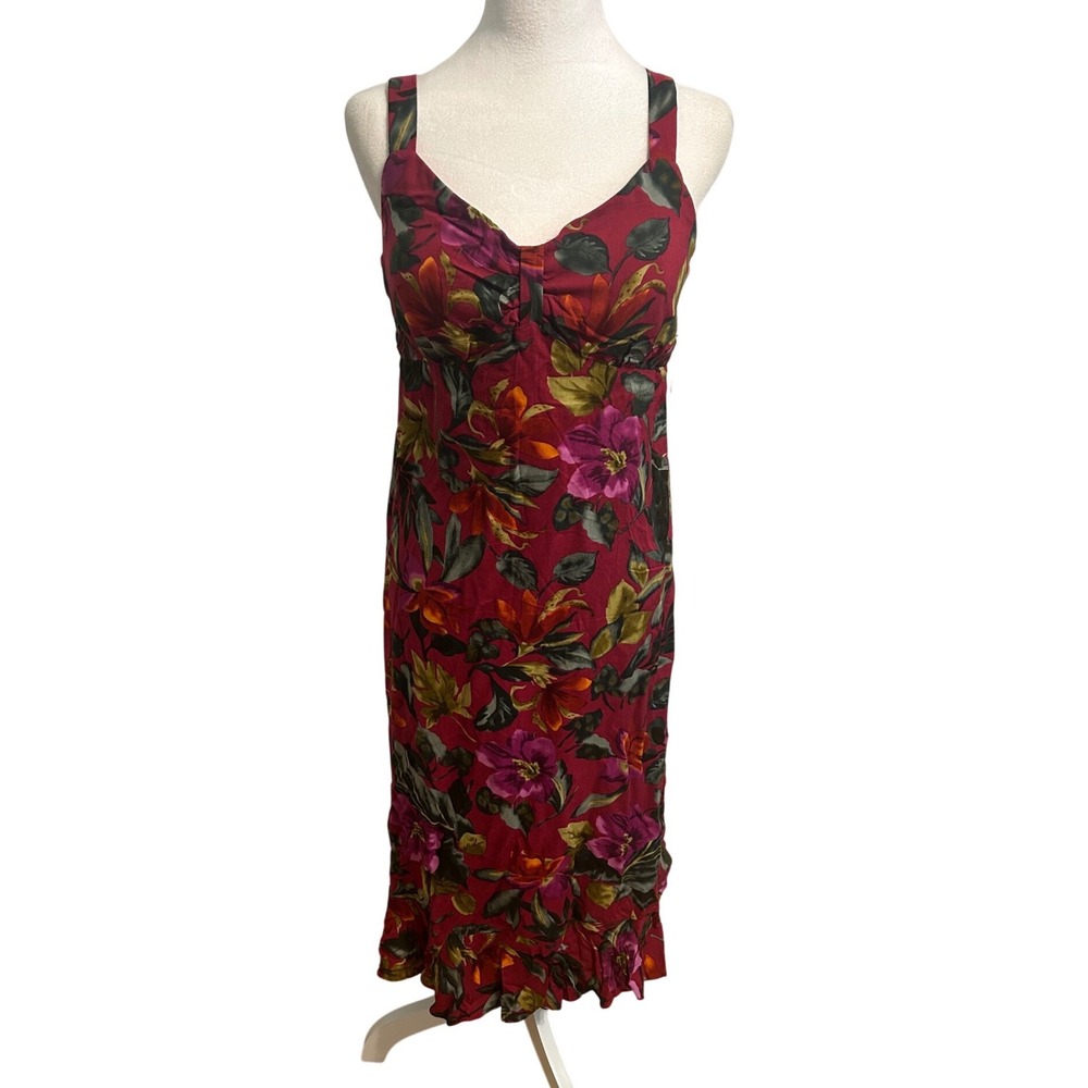 R & K Originals tropical babydoll floral ruffle built in bra halter dress resort